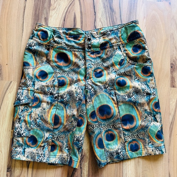 SHREDLY Peacock print Mountain Biking Short 6 - Picture 1 of 6